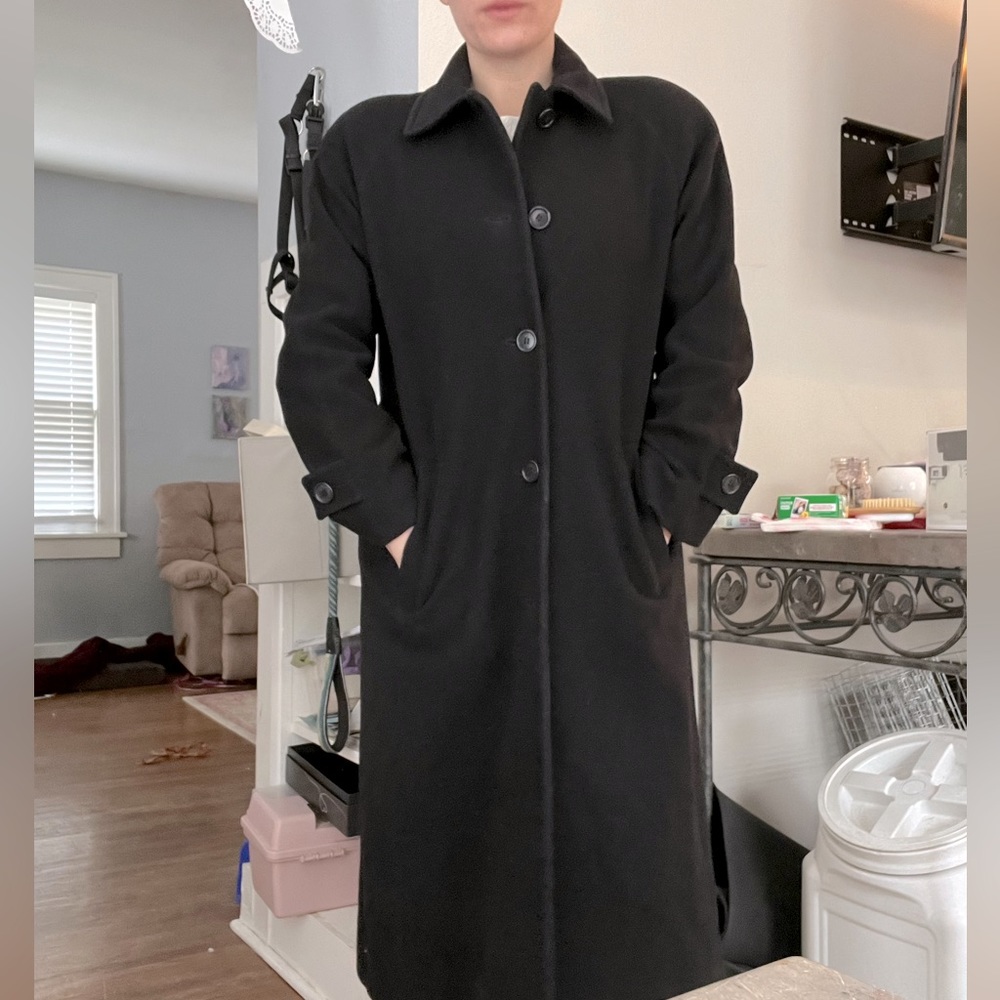 JONES NEW YORK black, long Wool-blend winter coat in size 4-Petite. EUC